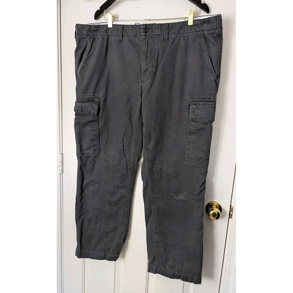 Eddie Bauer Legend Cargo Pants Mens 42x30 Gray Flannel Lined Washed Outdoor Logo